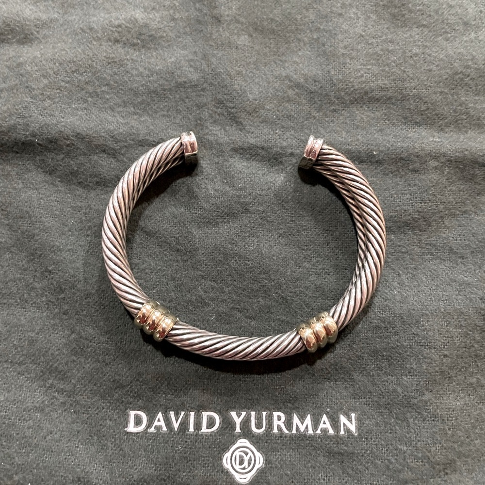 David Yurman Sterling and 14k Double Station Double Classic Cable Cuff